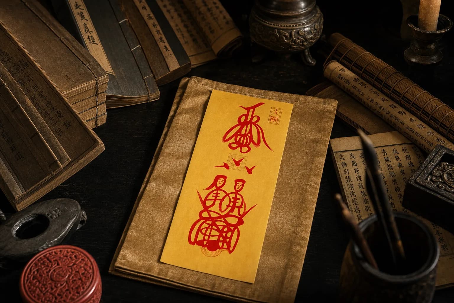 Twin Souls Harmony Talisman in a traditional study setting