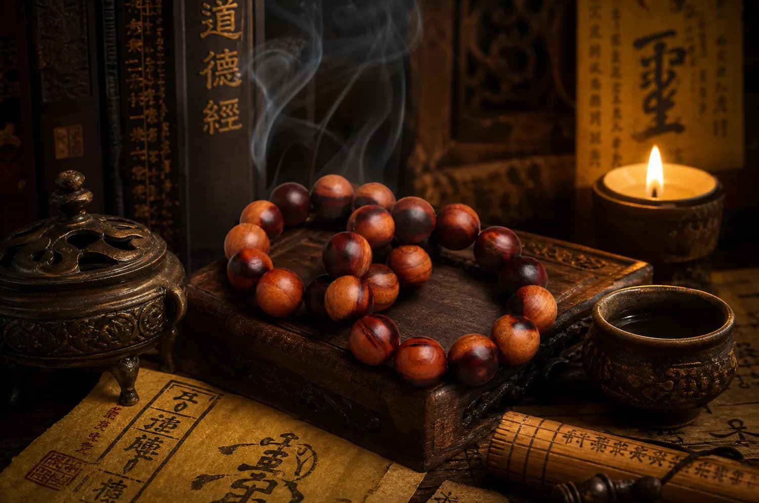 Lightning-Struck Wood Guardian Bracelet in a natural material setting
