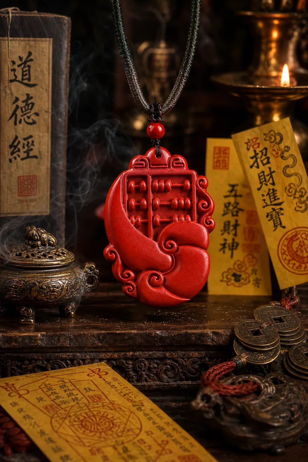 Ruyi Abacus Prosperity Pendant with symbolic desk objects