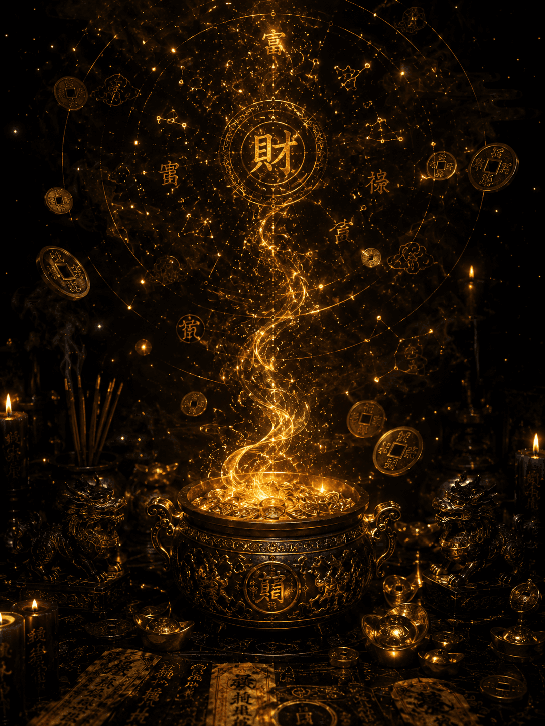 Prosperity cauldron visual for the desk ritual set