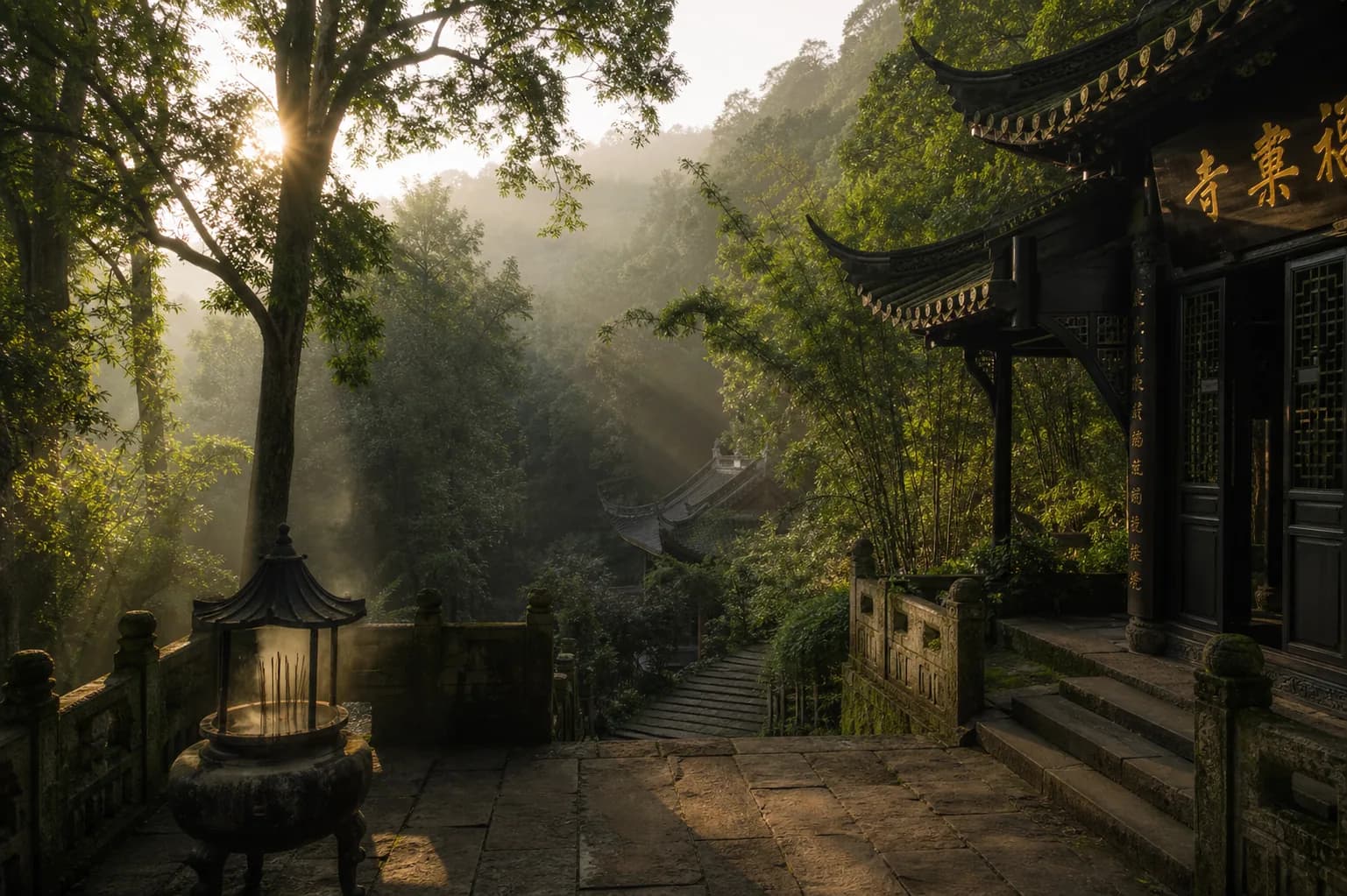 Temple architecture used as cultural context for Daoist pantheon imagery