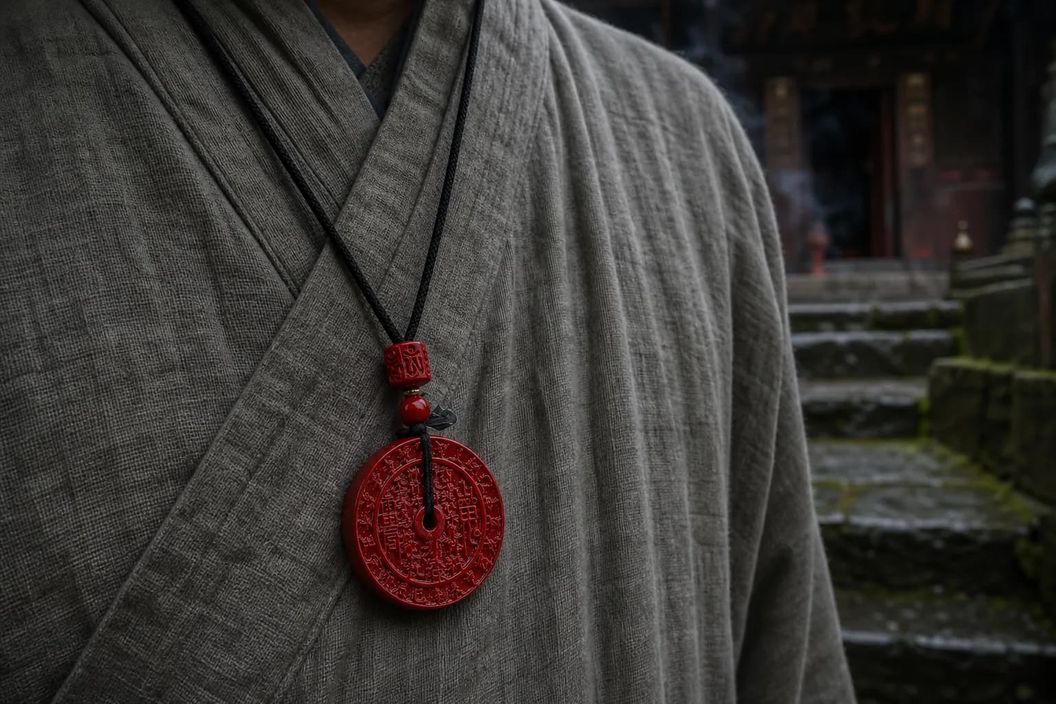 Shan Gui Coin Cinnabar Pendant, view 2